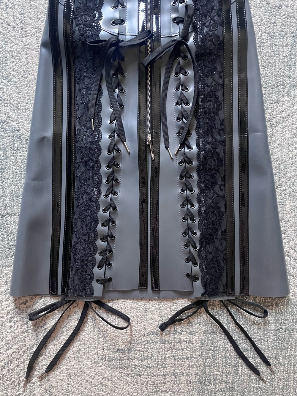 RARE Dominnico “Varsity Archive Skirt”Spanish Designer Runway Sample Vinyl Lace - Picture 9 of 12